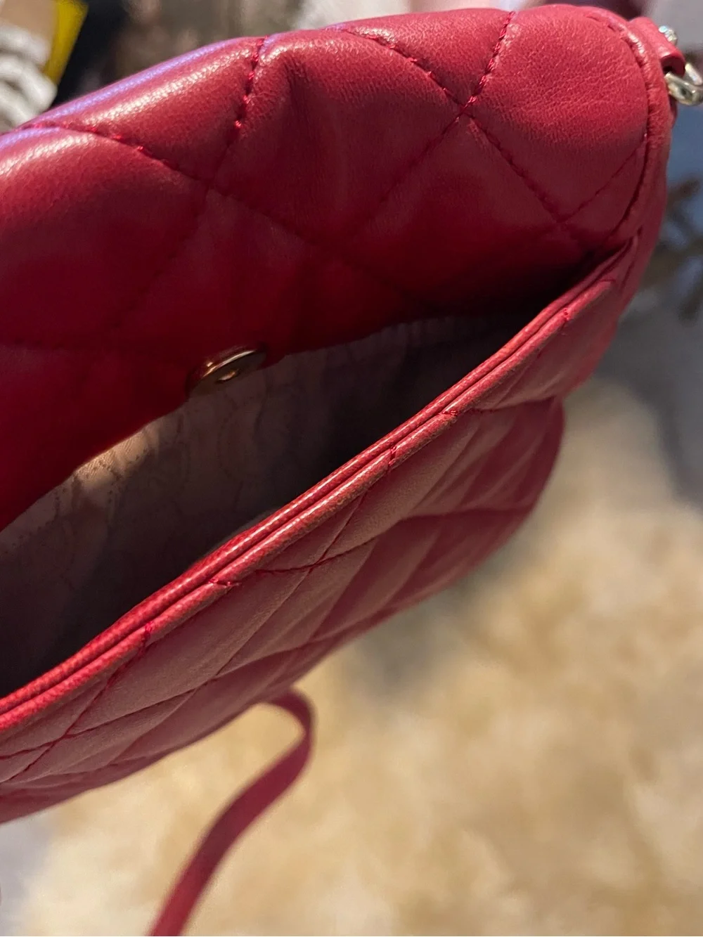 Michael Kors Red Quilted Leather Crossbody with Gold Chain